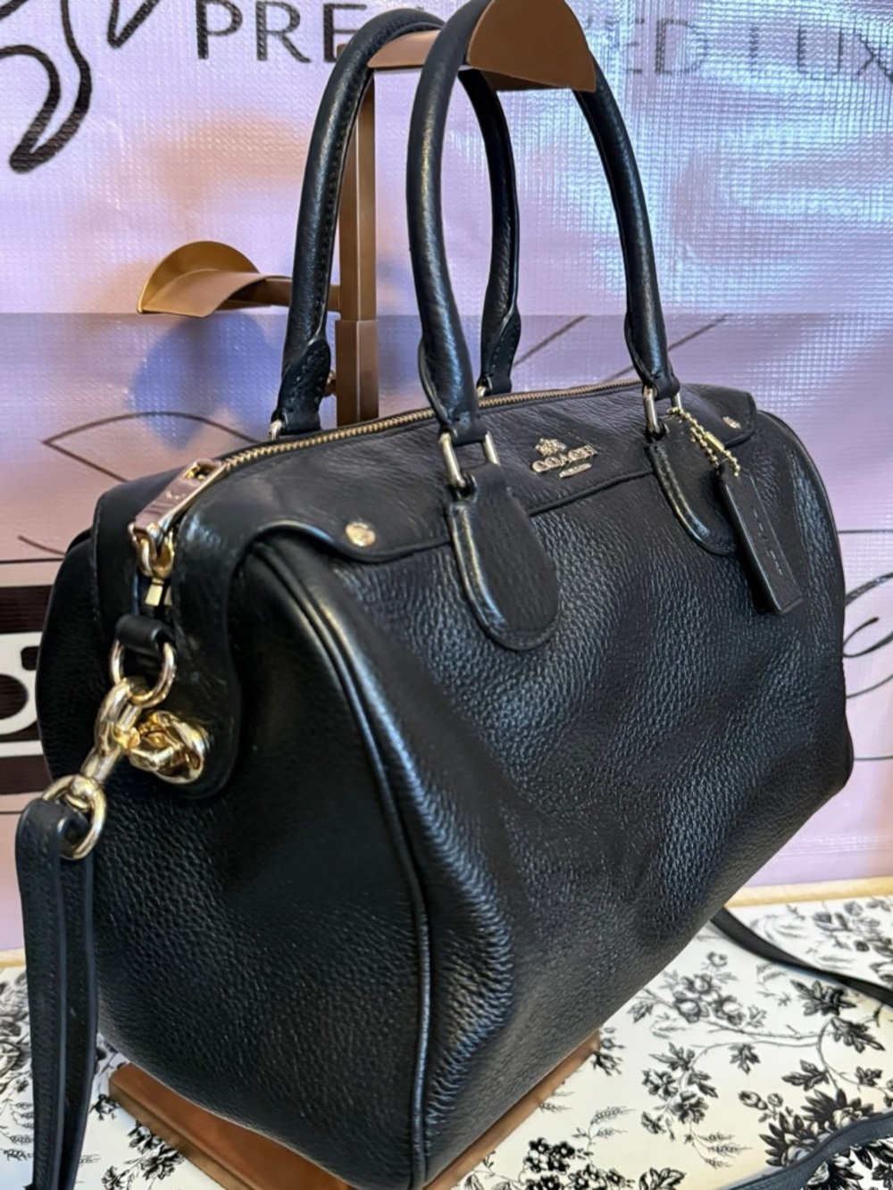 Coach Black Pebbled Leather Duffel with Coach Tag - Picture 3 of 5